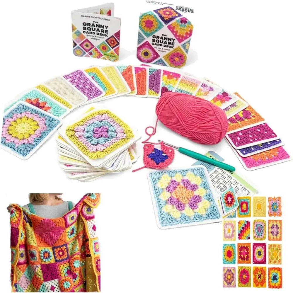 50 Mix & Matchs Designs Crochet Cards The Granny Square Card Decks Knitting Kit DIY Knitted Pattern Cards Set for Beginners